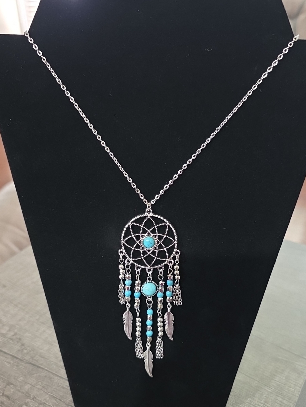 Dreamcatcher Pendant Necklace in Silver & Blue